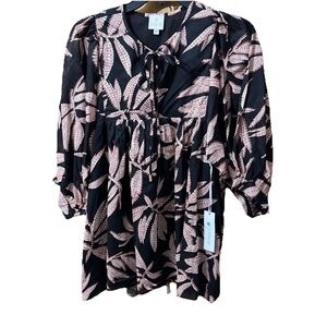 NWT J Marie Women Blouse M Multicolor Floral Hawaii Boho Peasant Resort Hip Y2K